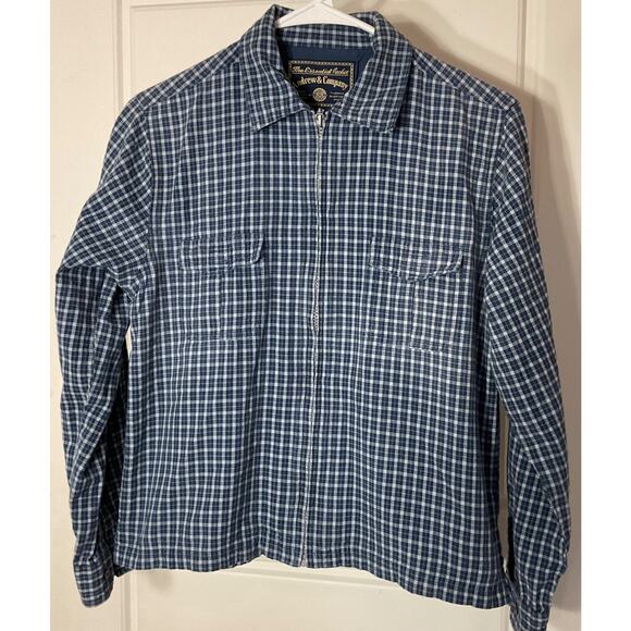 Andrew & Co.Blue Check Front Zipper & Pockets Lightweight Cotton Jacket M - Picture 3 of 10